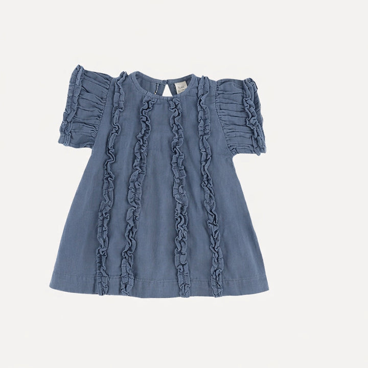 keyhole ruffle dress | london blue | organic cotton gauze