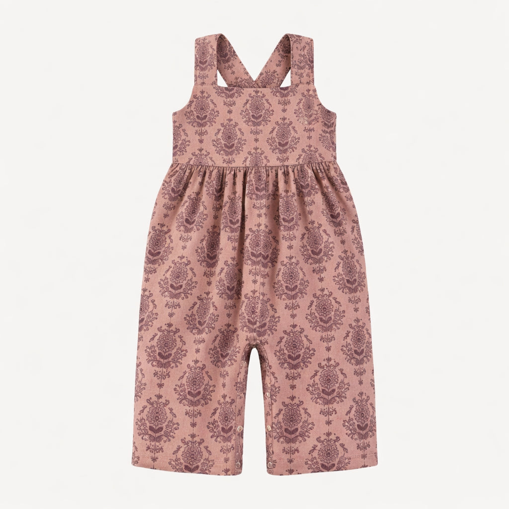 gaucho jumpsuit | rose folk wallpaper | organic cotton jersey