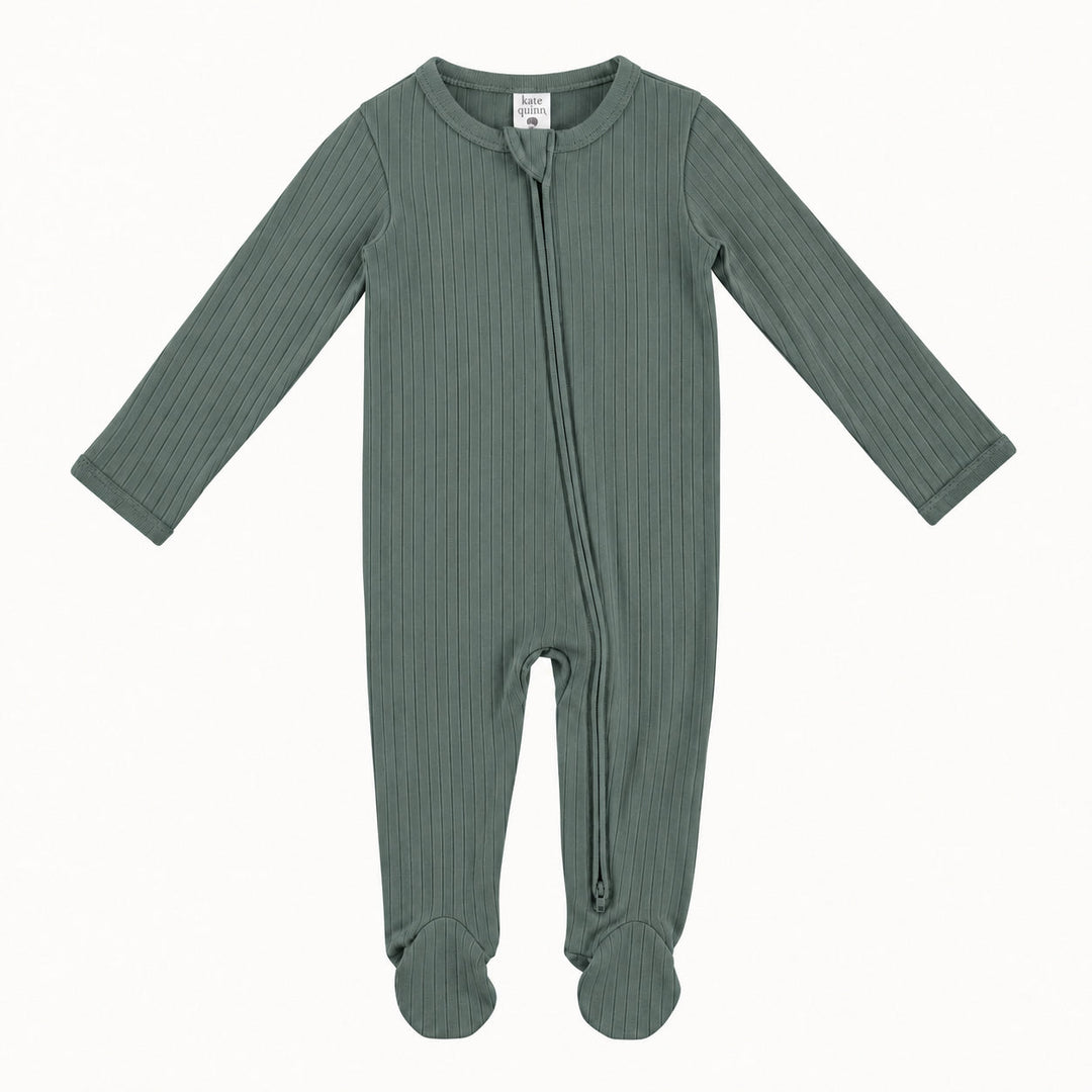 PREORDER long sleeve two way zipper footie | forest | woods rib