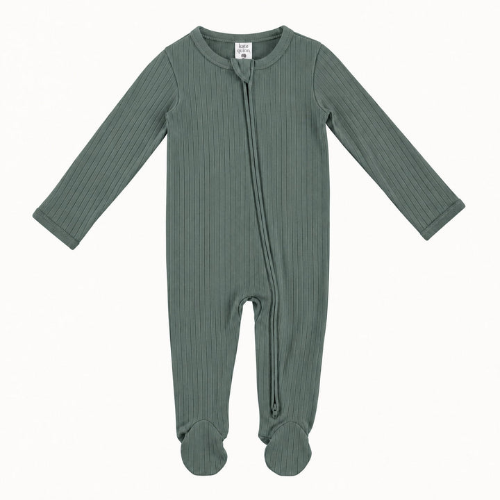 PREORDER long sleeve two way zipper footie | forest | woods rib