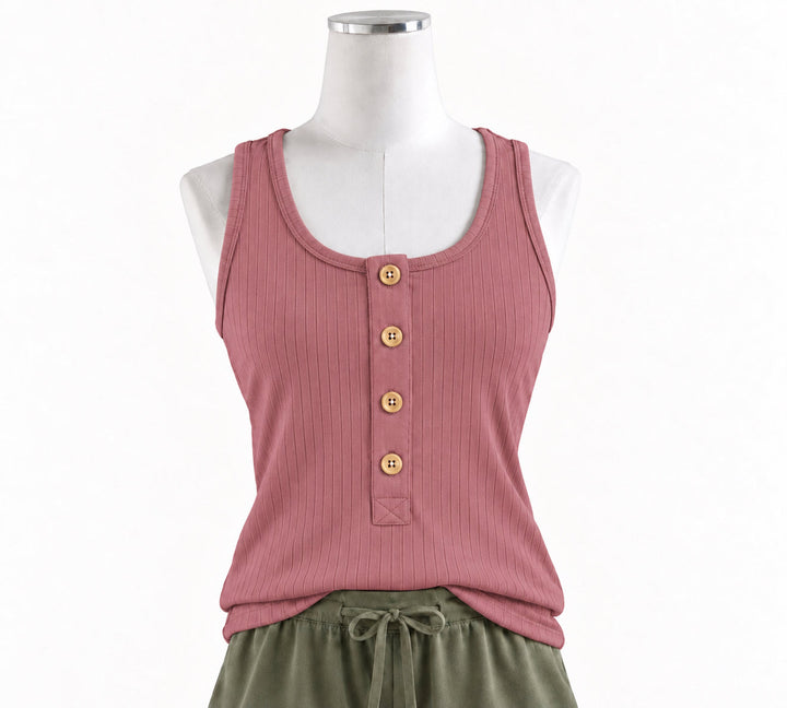 PREORDER womens button tank | dusty rose | woods rib