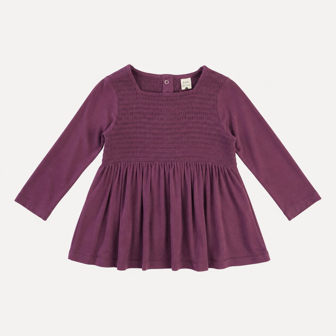 PREORDER long sleeve square neck smocked top | deep purple | organic cotton interlock