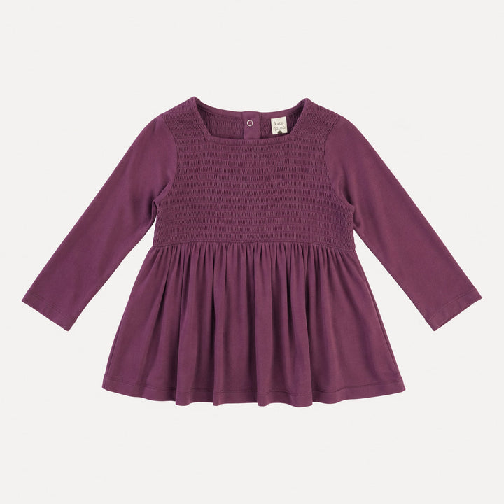 PREORDER long sleeve square neck smocked top | deep purple | organic cotton interlock