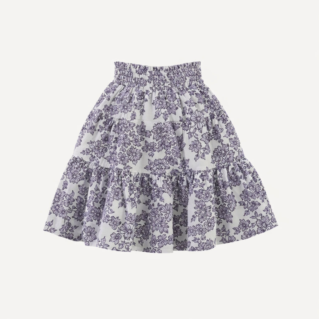 smocked tiered gathered maxi skirt | lavender wildflower | organic cotton gauze