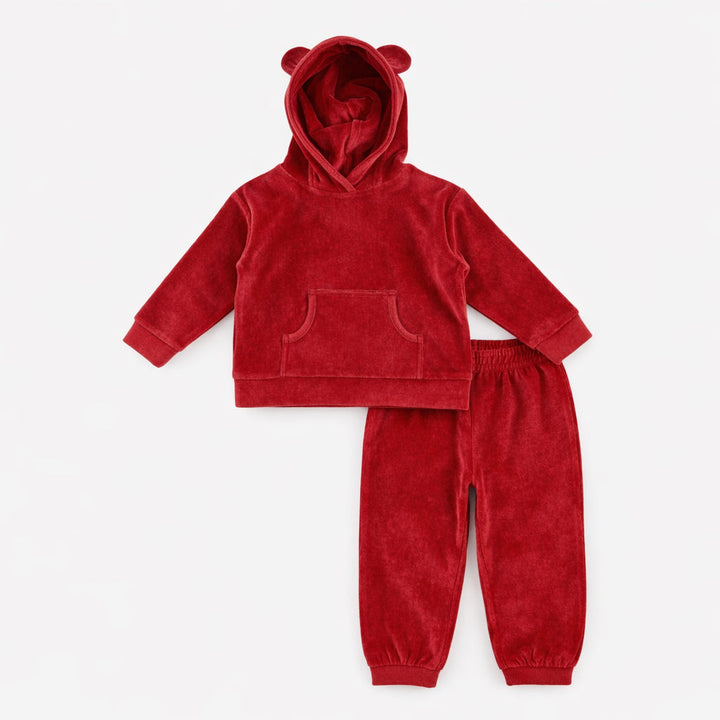 kanga bear hoodie + jogger set | rococco red | organic cotton velour