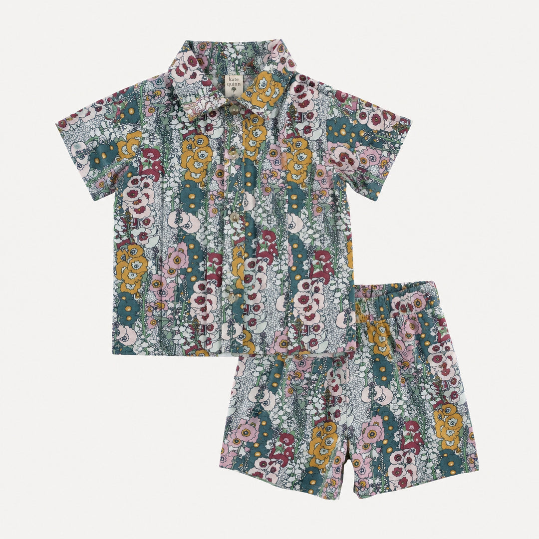 PREORDER short sleeve button pintuck shirt + relaxed short set | hollyhock | bamboo