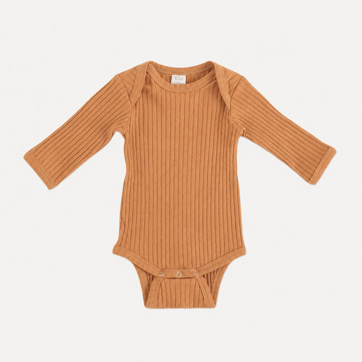 long sleeve lap neck bodysuit | caramel | organic cotton wide rib