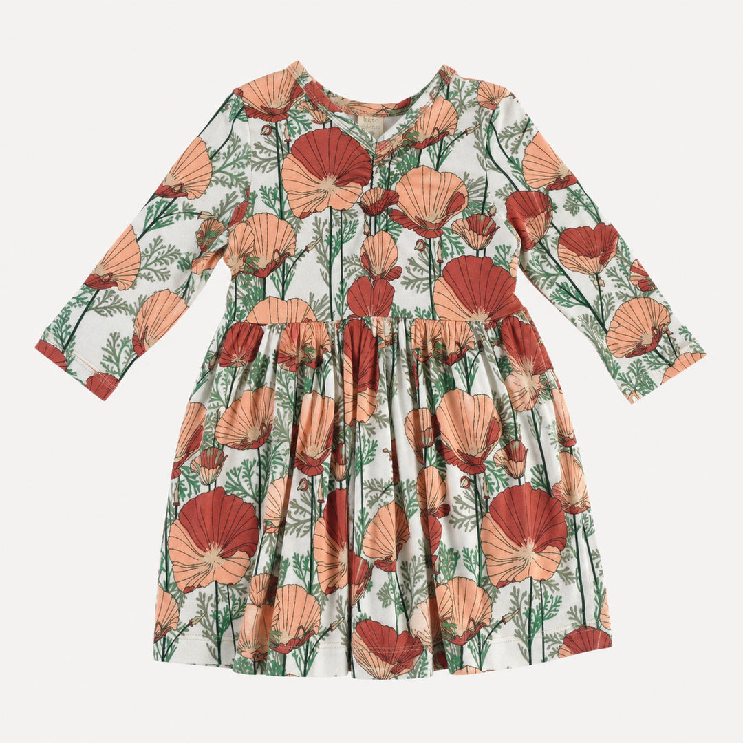 long sleeve twirl dress | california poppies | organic cotton interlock
