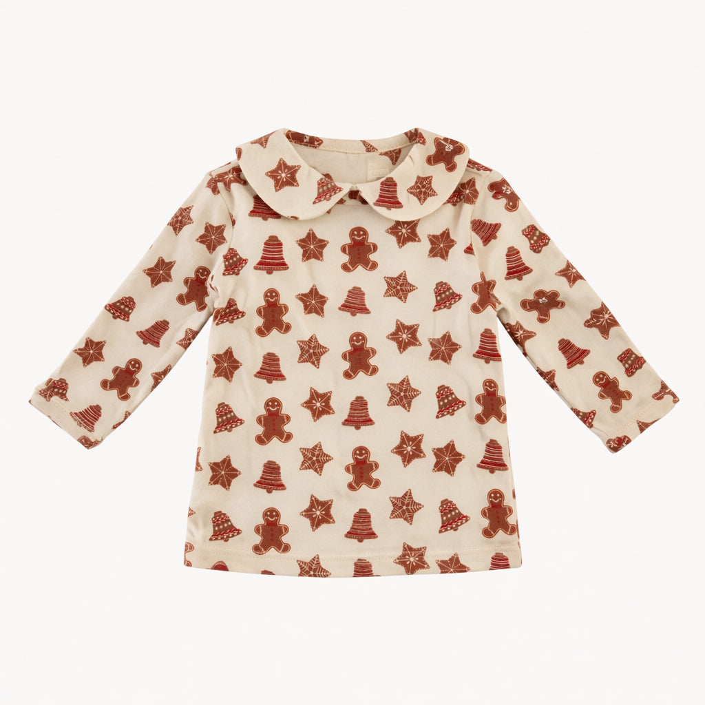 long sleeve peter pan tee | gingerbread cookies | organic cotton flat rib