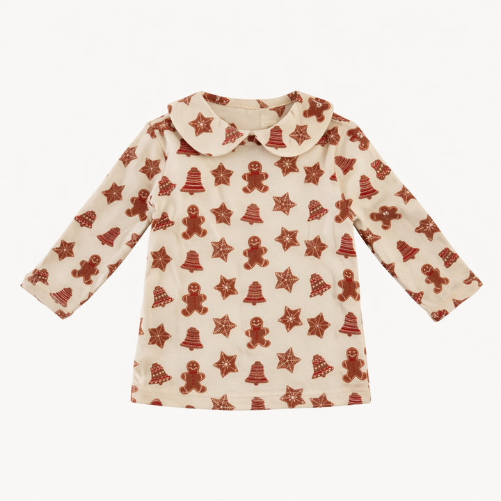 long sleeve peter pan tee | gingerbread cookies | organic cotton flat rib
