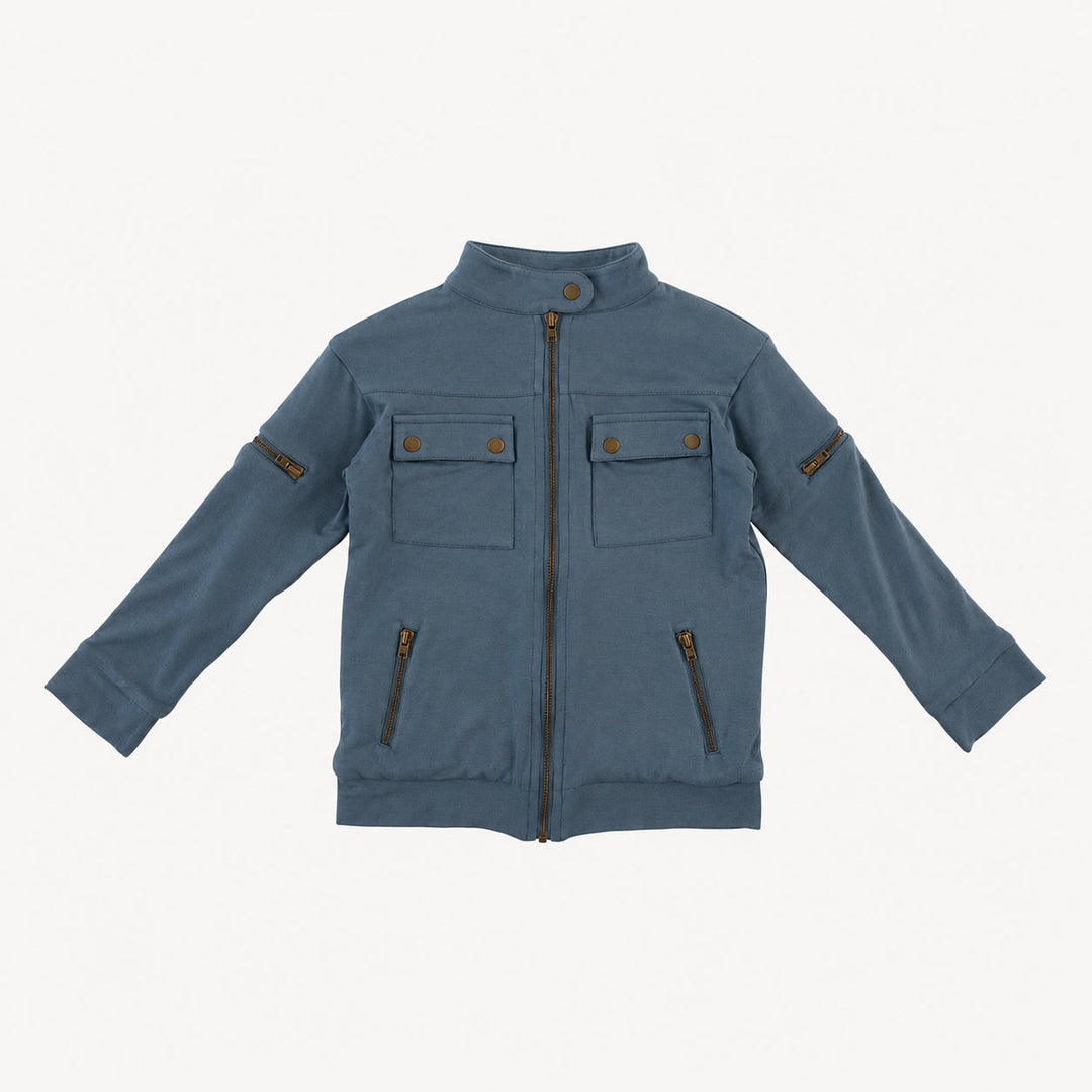 PREORDER motorcycle jacket | slate blue | bamboo