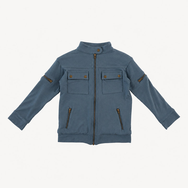 PREORDER motorcycle jacket | slate blue | bamboo