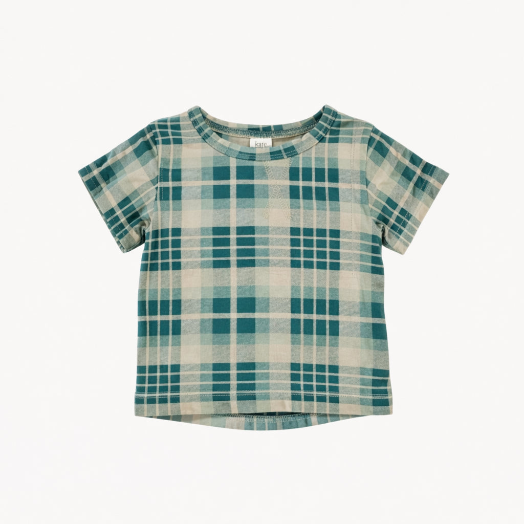 short sleeve essential boxy tee | balsam plaid | organic cotton jersey