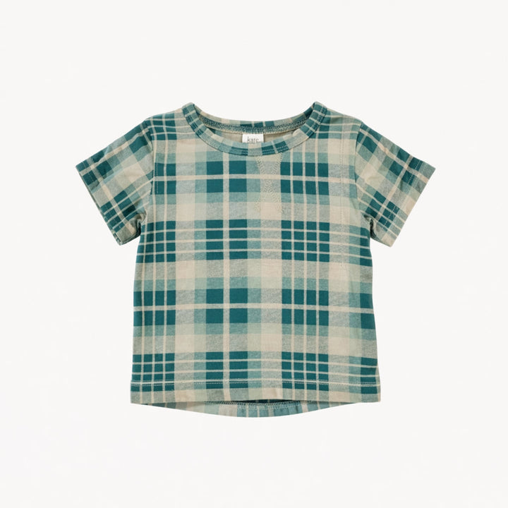 short sleeve essential boxy tee | balsam plaid | organic cotton jersey