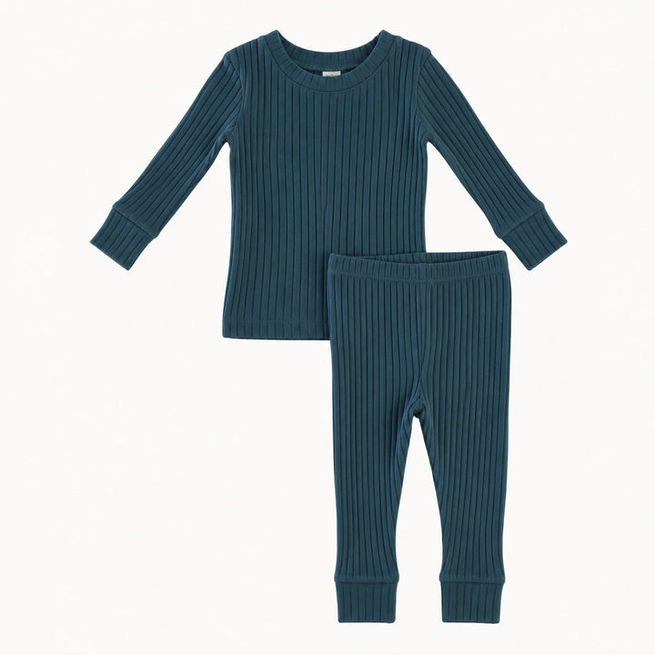 PREORDER long sleeve crew neck pj set | blue slate | organic cotton wide rib