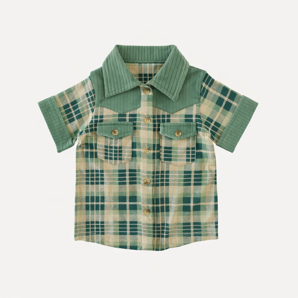 short sleeve cowboy shirt | balsam plaid | organic cotton jersey