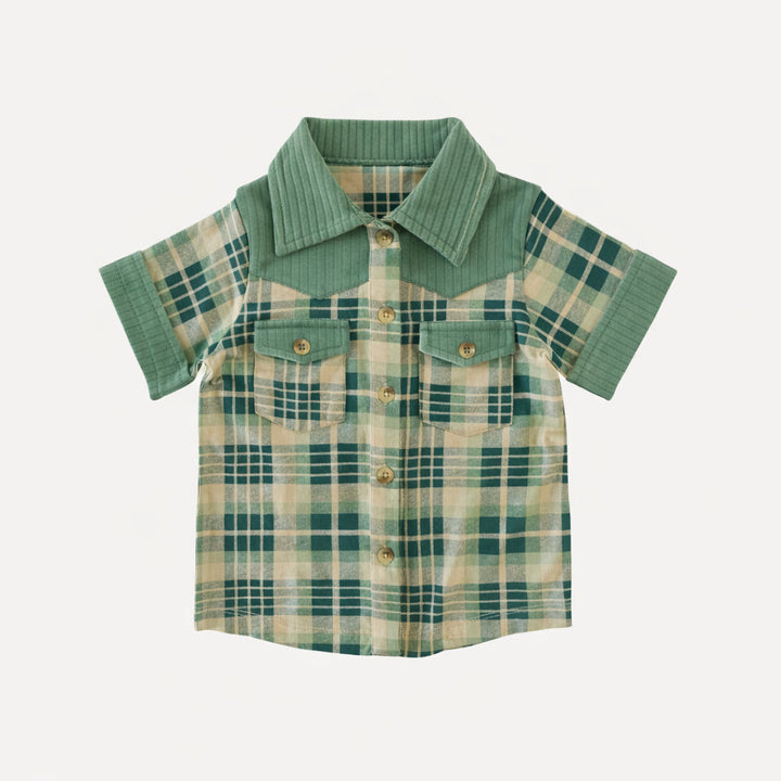 short sleeve cowboy shirt | balsam plaid | organic cotton jersey