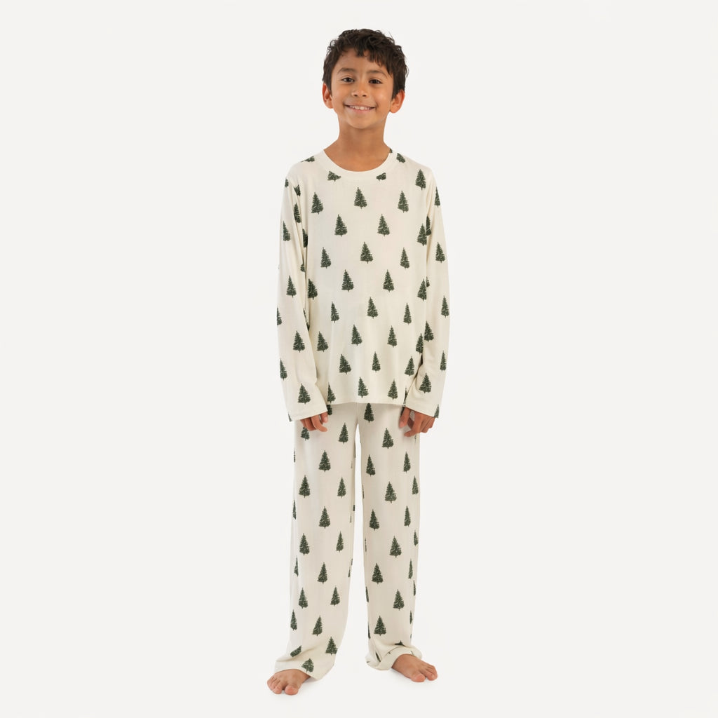 tween crew neck pj set | forest pine | organic cotton flat rib