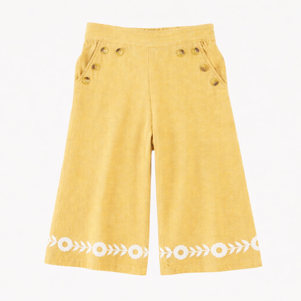embroidered piped sailor pant | new wheat | organic cotton gauze