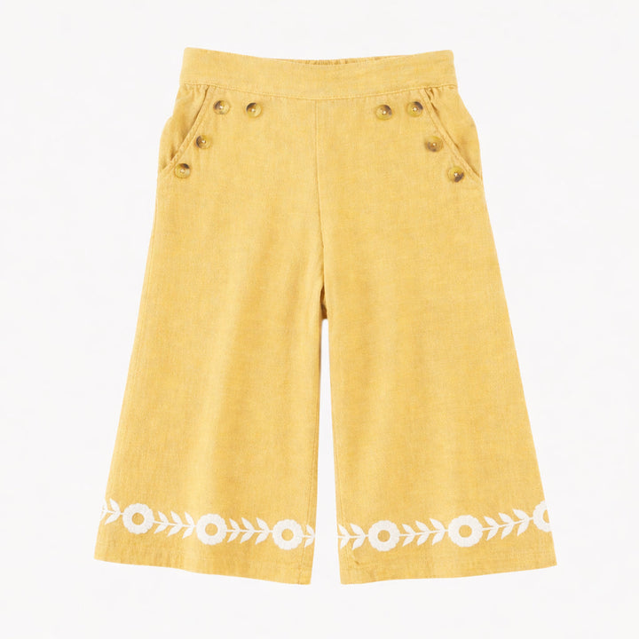 embroidered piped sailor pant | new wheat | organic cotton gauze