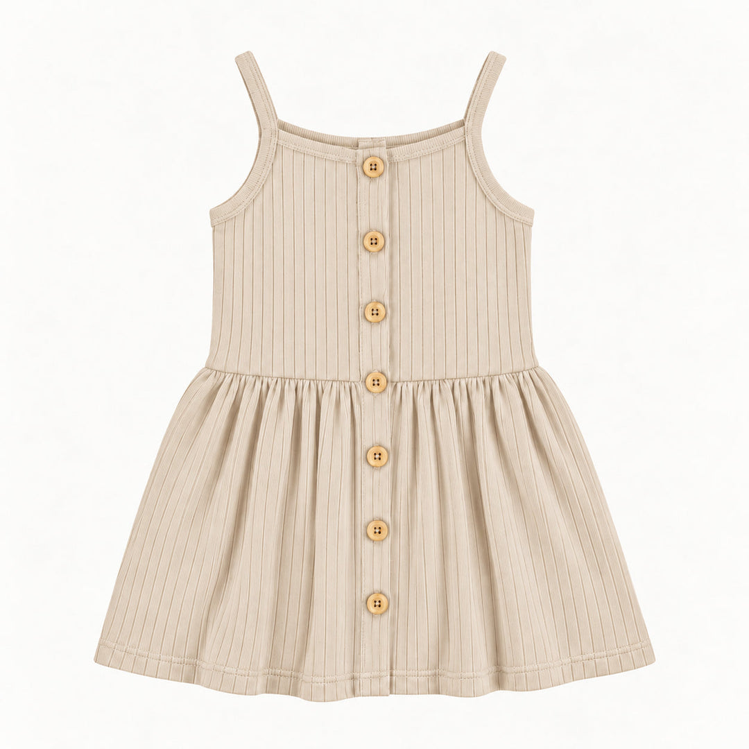 PREORDER button sun dress | oatmeal | woods rib