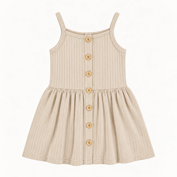 PREORDER button sun dress | oatmeal | woods rib