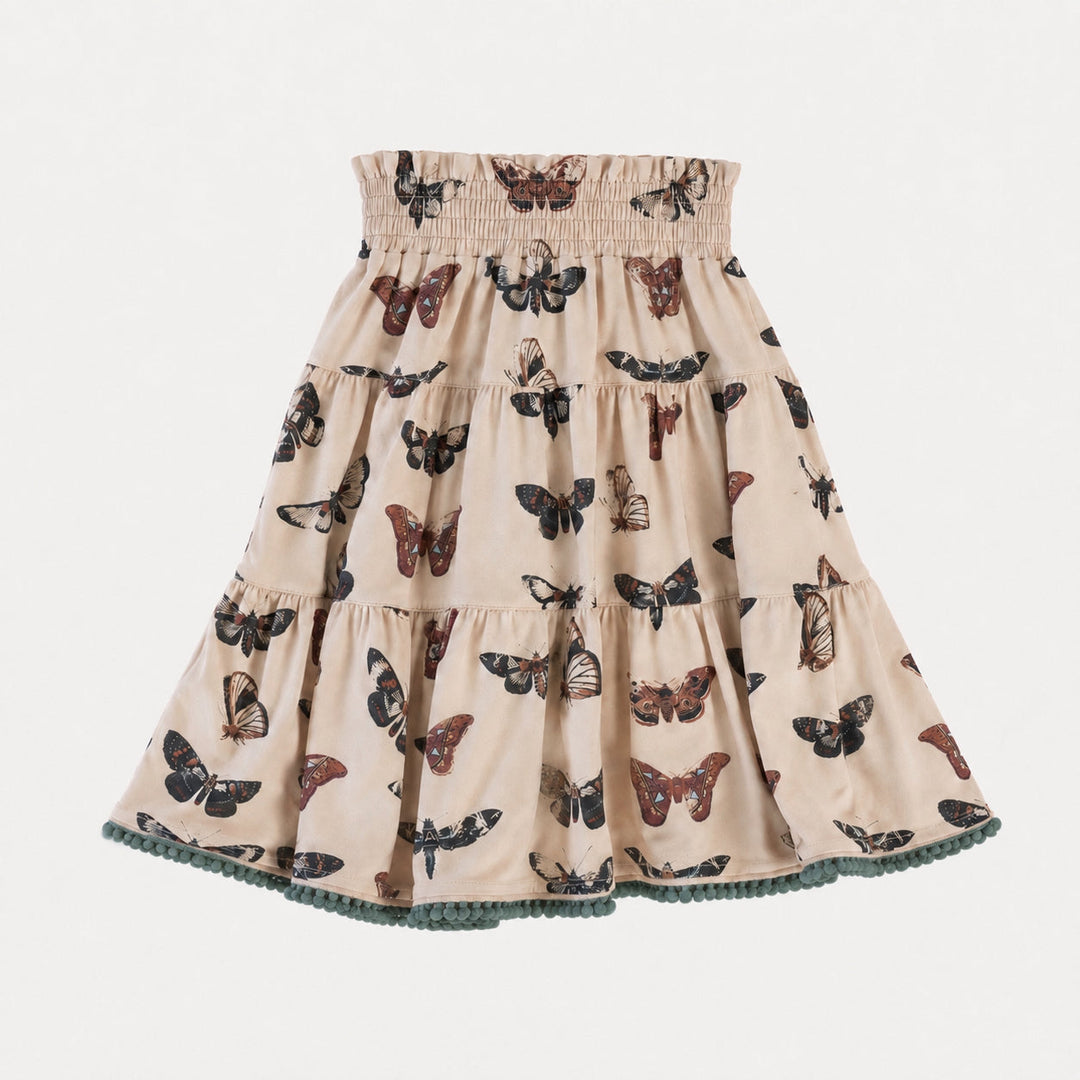 PREORDER smocked tiered pom pom maxi skirt | moths | bamboo