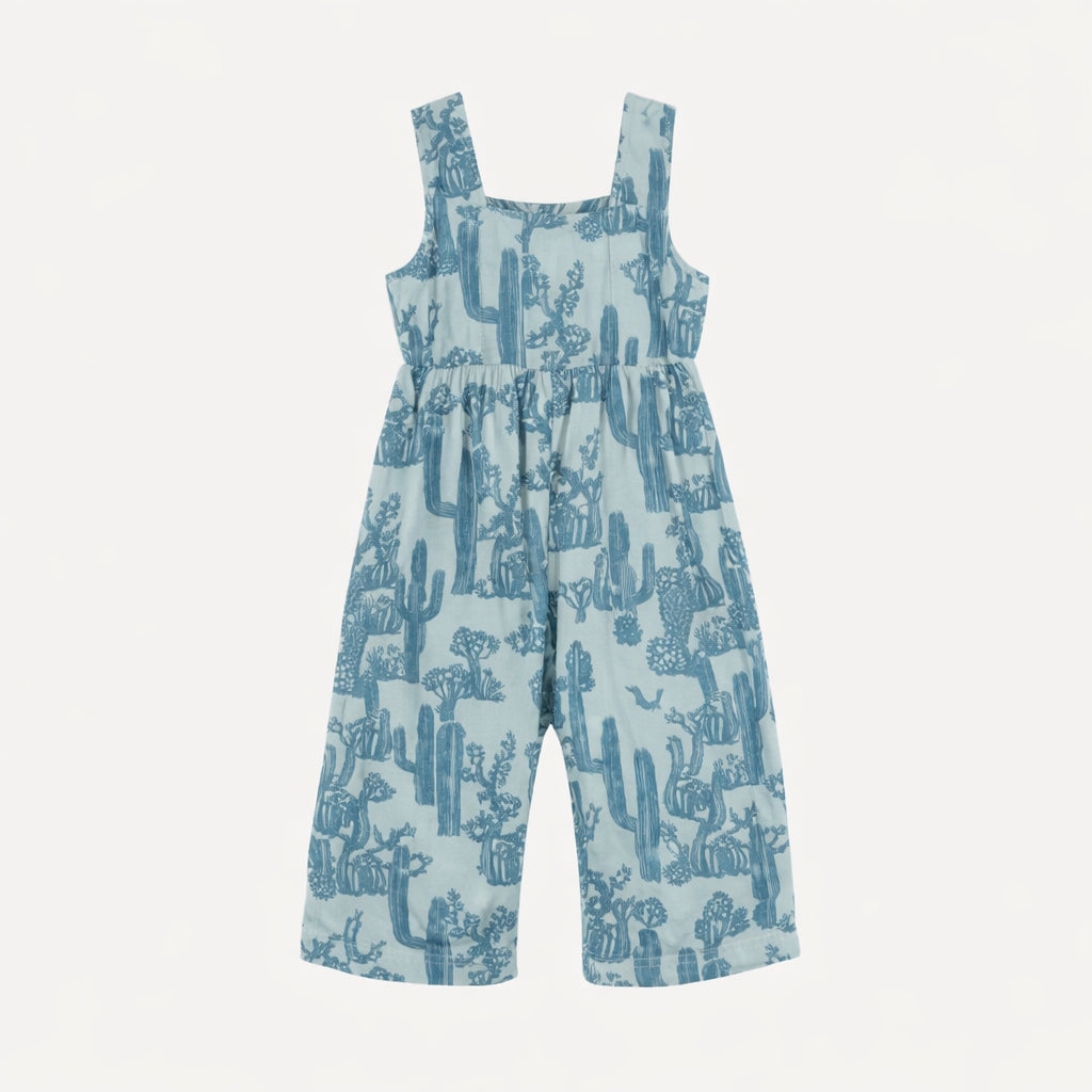 tie back gaucho jumpsuit | blue cactus | organic cotton gauze