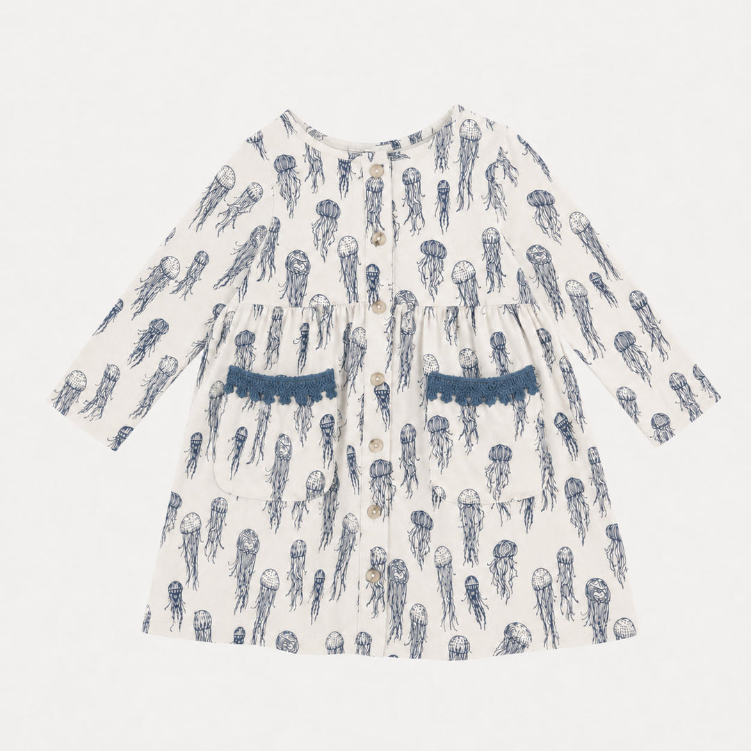 PREORDER long sleeve drew dress | opal jellyfish | organic cotton interlock