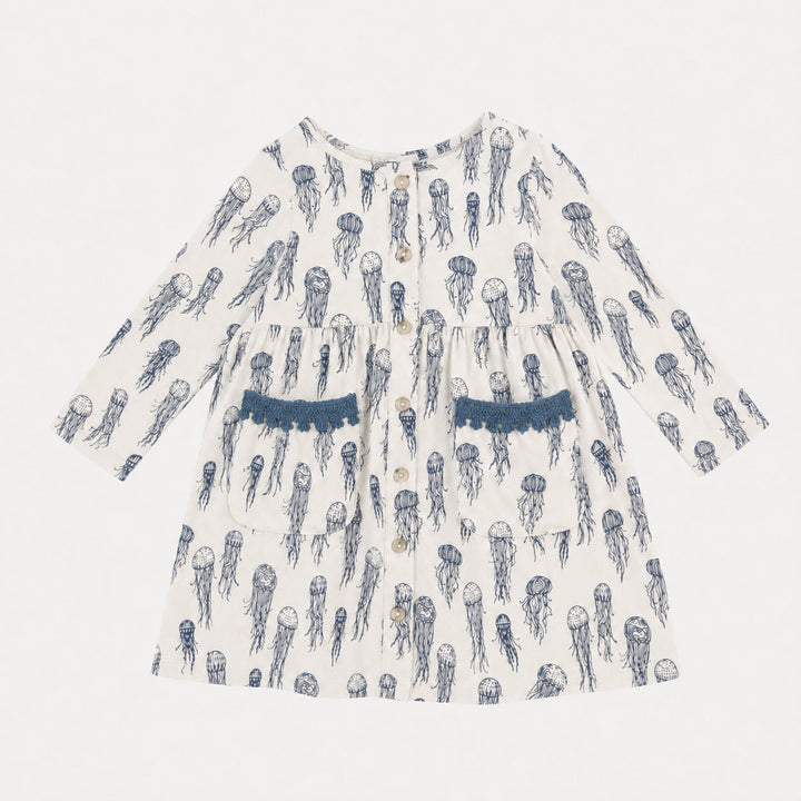 PREORDER long sleeve drew dress | opal jellyfish | organic cotton interlock