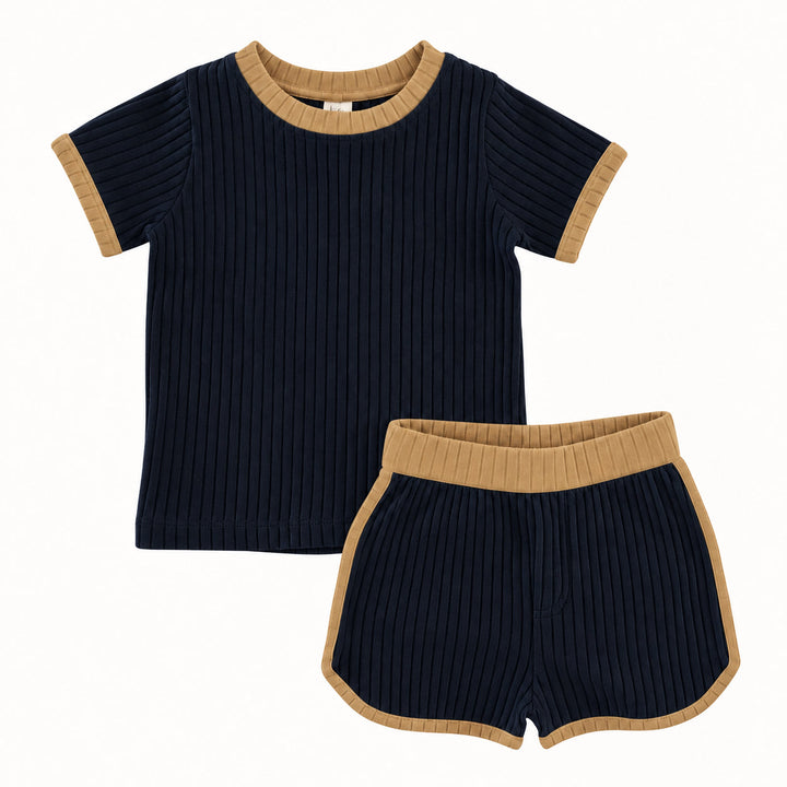 PREORDER ivan ringer short set | black | organic cotton wide rib