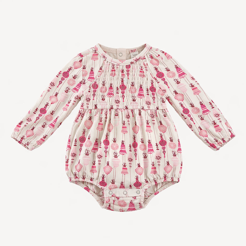 long sleeve puff smocked bubble | pink vintage ornaments | bamboo