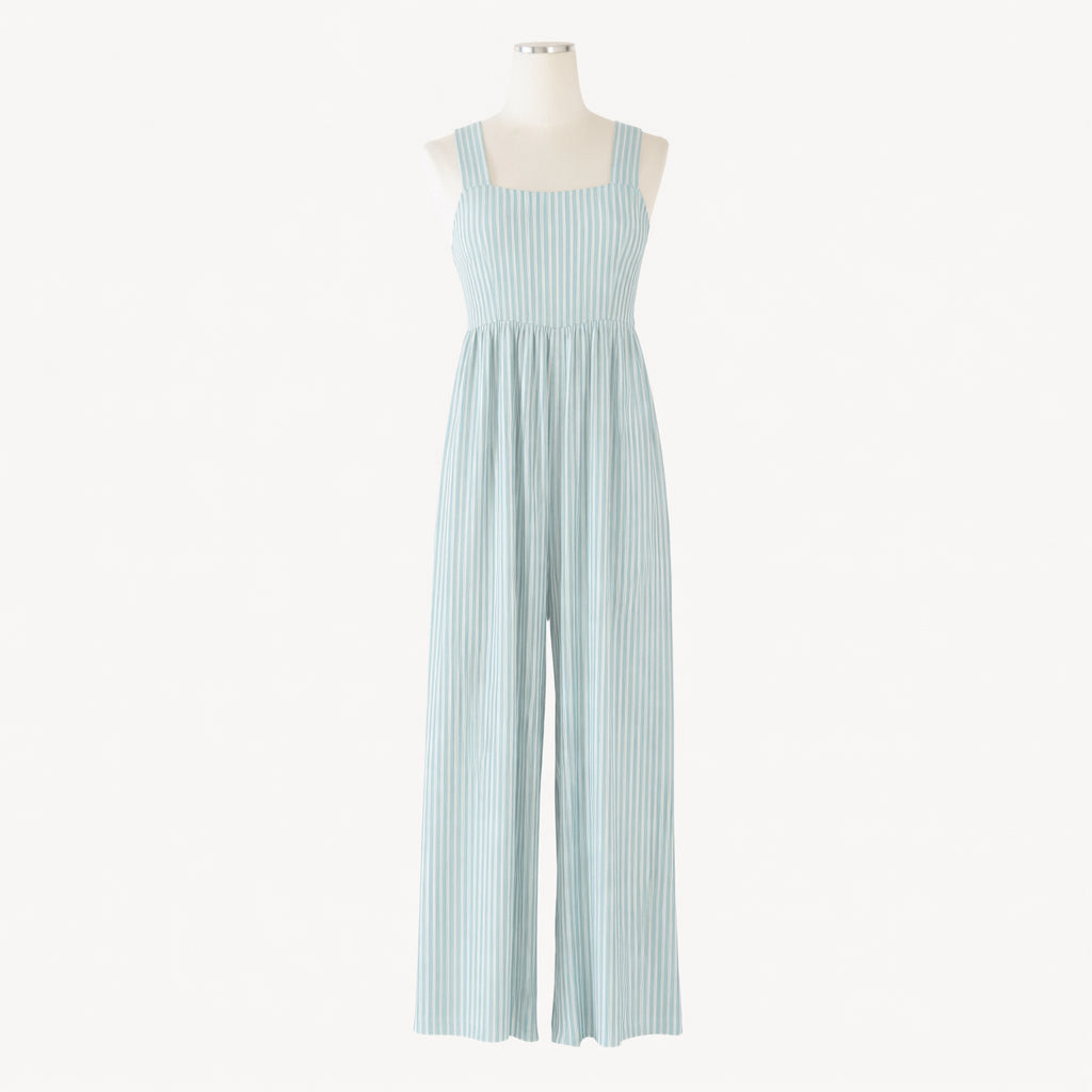 womens high waist jumpsuit | forest pinstripes | organic cotton jersey