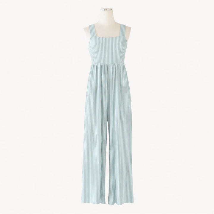 womens high waist jumpsuit | forest pinstripes | organic cotton jersey