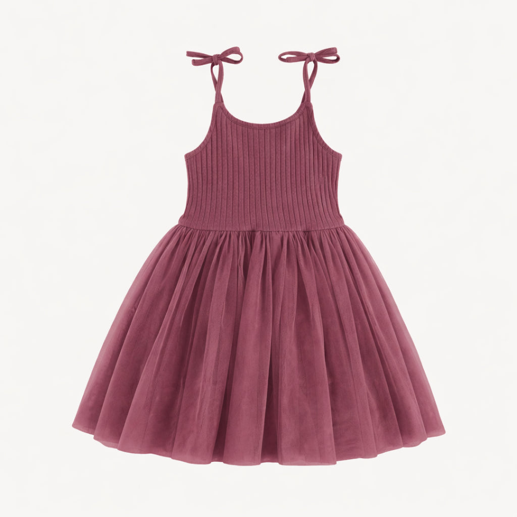 spaghetti tie ballerina tulle dress | wild ginger | organic cotton wide rib