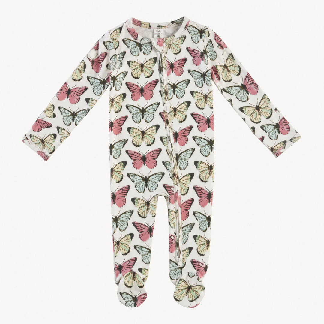 PREORDER long sleeve two way zipper footie | butterflies | modal