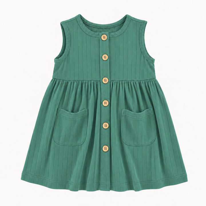 PREORDER pinafore apron button pocket dress | wasabi | woods rib