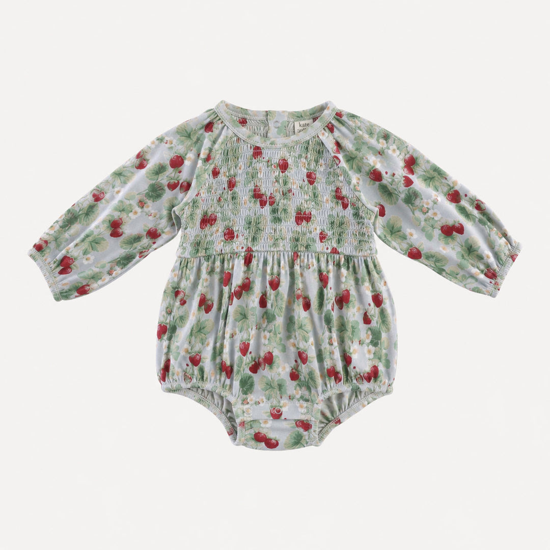 PREORDER long sleeve puff smocked bubble | strawberry vine | bamboo