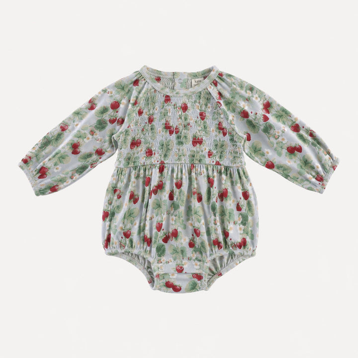 PREORDER long sleeve puff smocked bubble | strawberry vine | bamboo