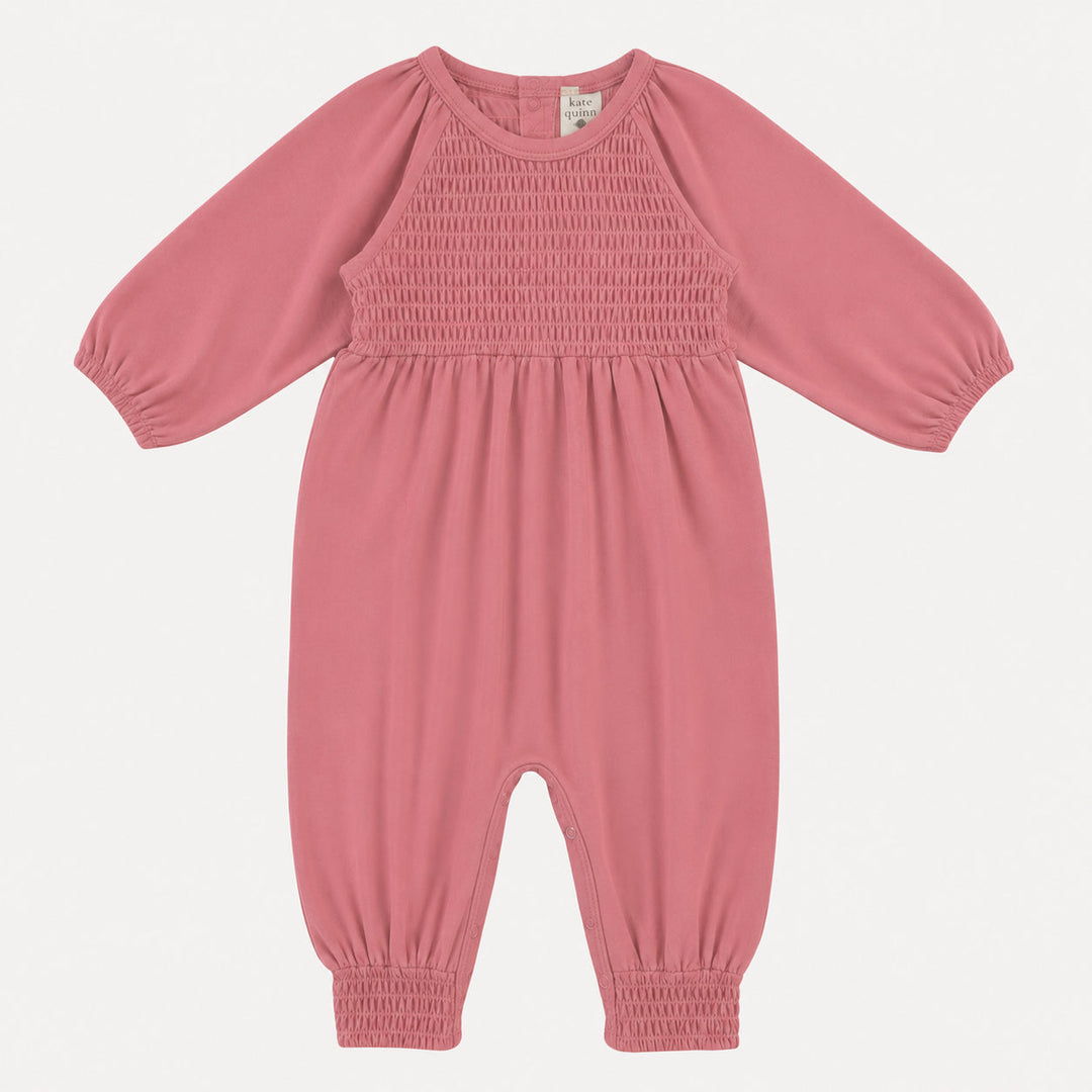PREORDER long sleeve puff smocked jumpsuit | desert rose | organic cotton interlock