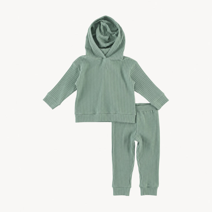 PREORDER long sleeve hooded jogger set | jadeite | organic cotton wide rib