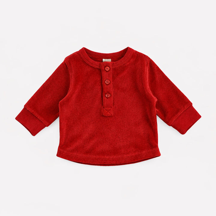 long sleeve sport henley shirt | rococco red | organic cotton velour