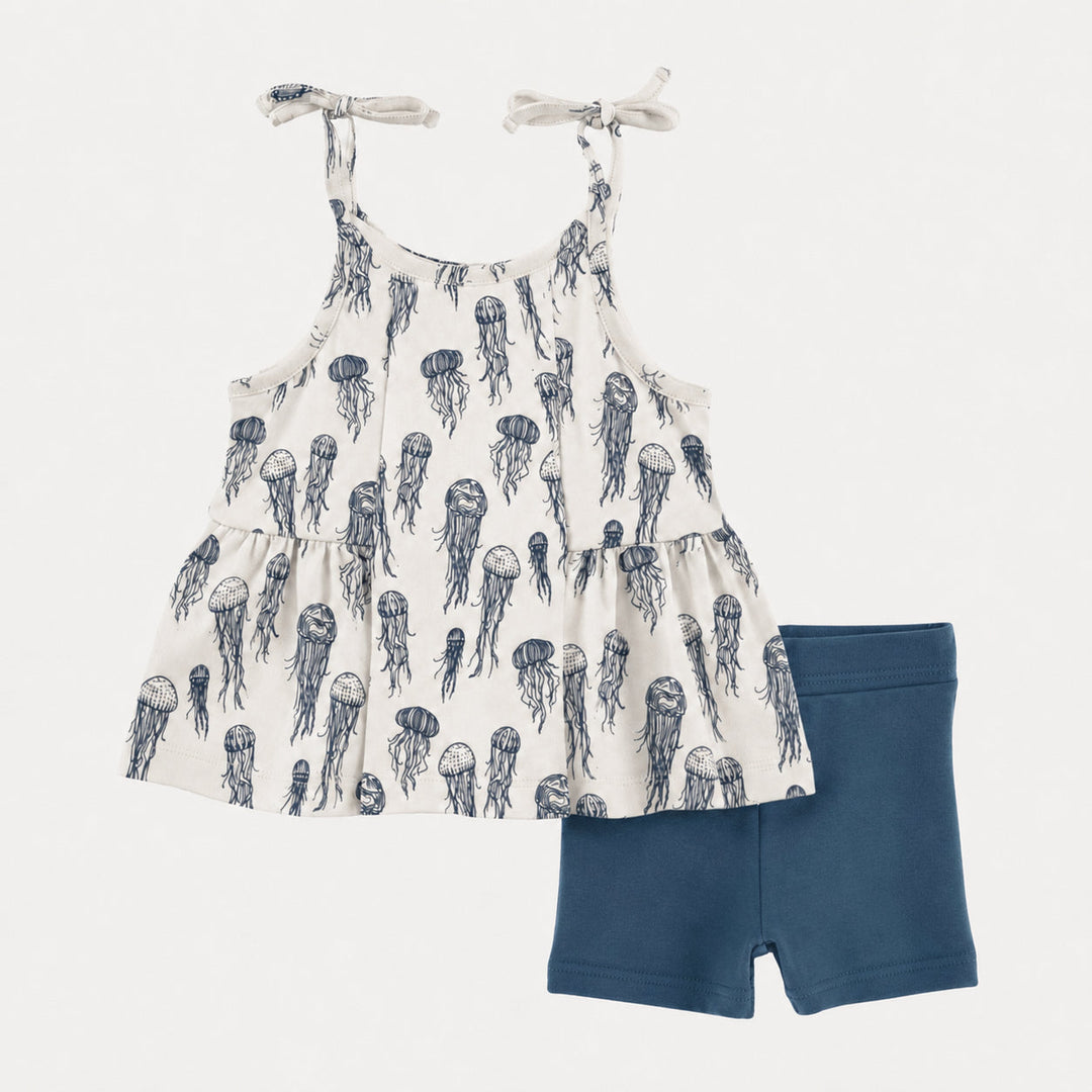 PREORDER spaghetti tie ballerina top + short set | opal jellyfish | organic cotton interlock