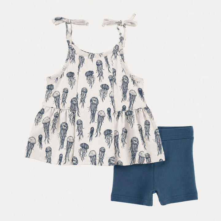 PREORDER spaghetti tie ballerina top + short set | opal jellyfish | organic cotton interlock
