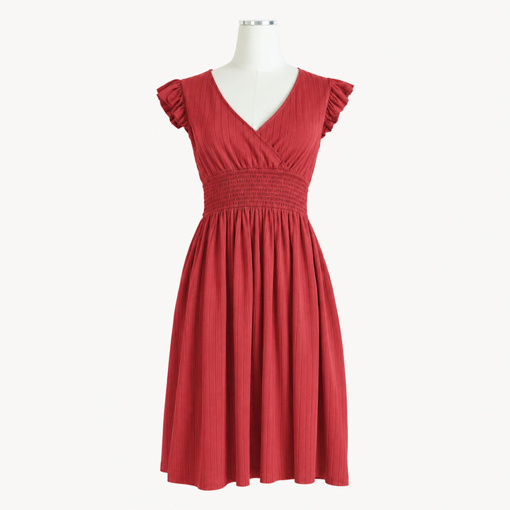 PREORDER womens flutter sleeve smocked v-neck dress | american beauty | woods rib