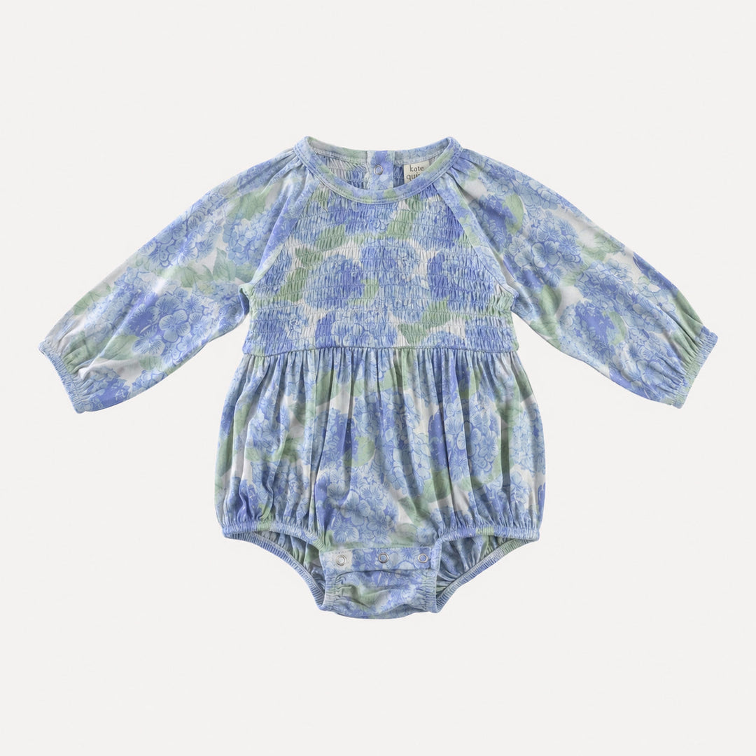 PREORDER long sleeve puffed smocked bubble | blue hydrangea | bamboo