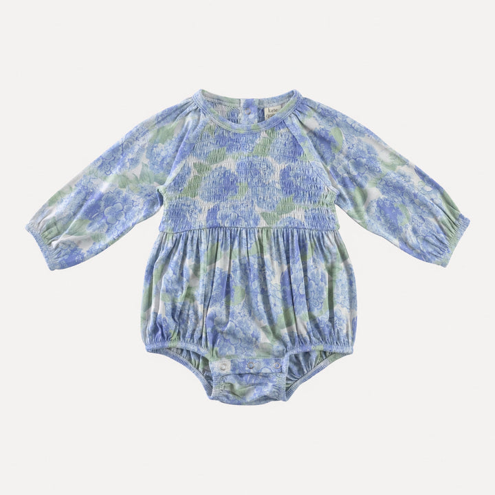 PREORDER long sleeve puffed smocked bubble | blue hydrangea | bamboo