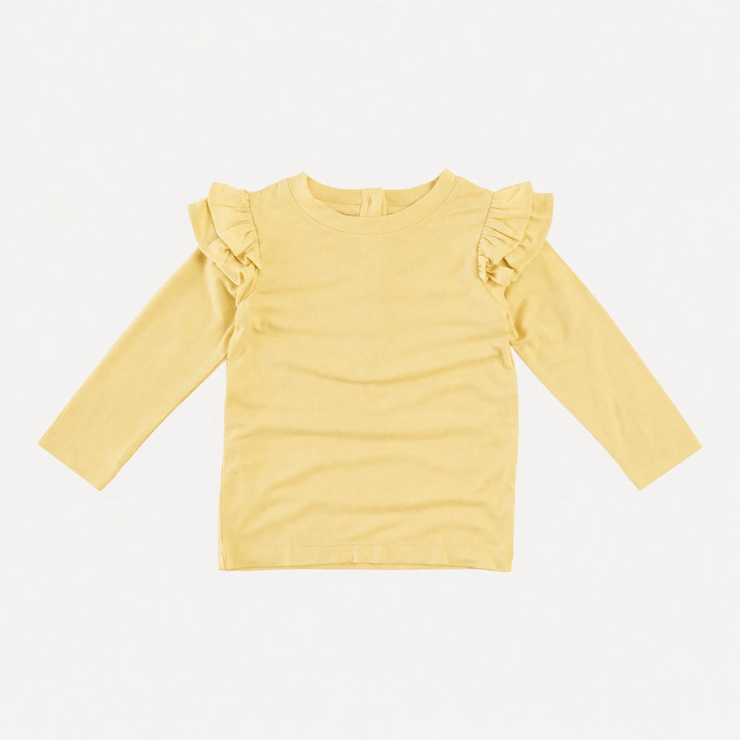 PREORDER long sleeve double ruffle shoulder top | butter yellow | organic cotton interlock