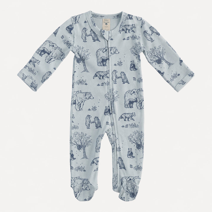 PREORDER long sleeve two way zipper footie | opal bear family | organic cotton interlock