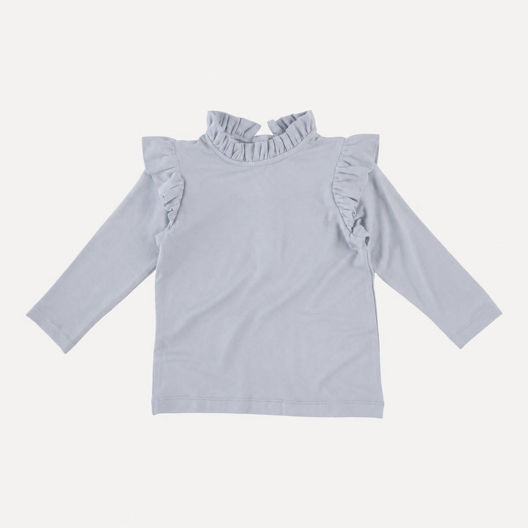 PREORDER long sleeve little ruffle tee | arctic ice | bamboo